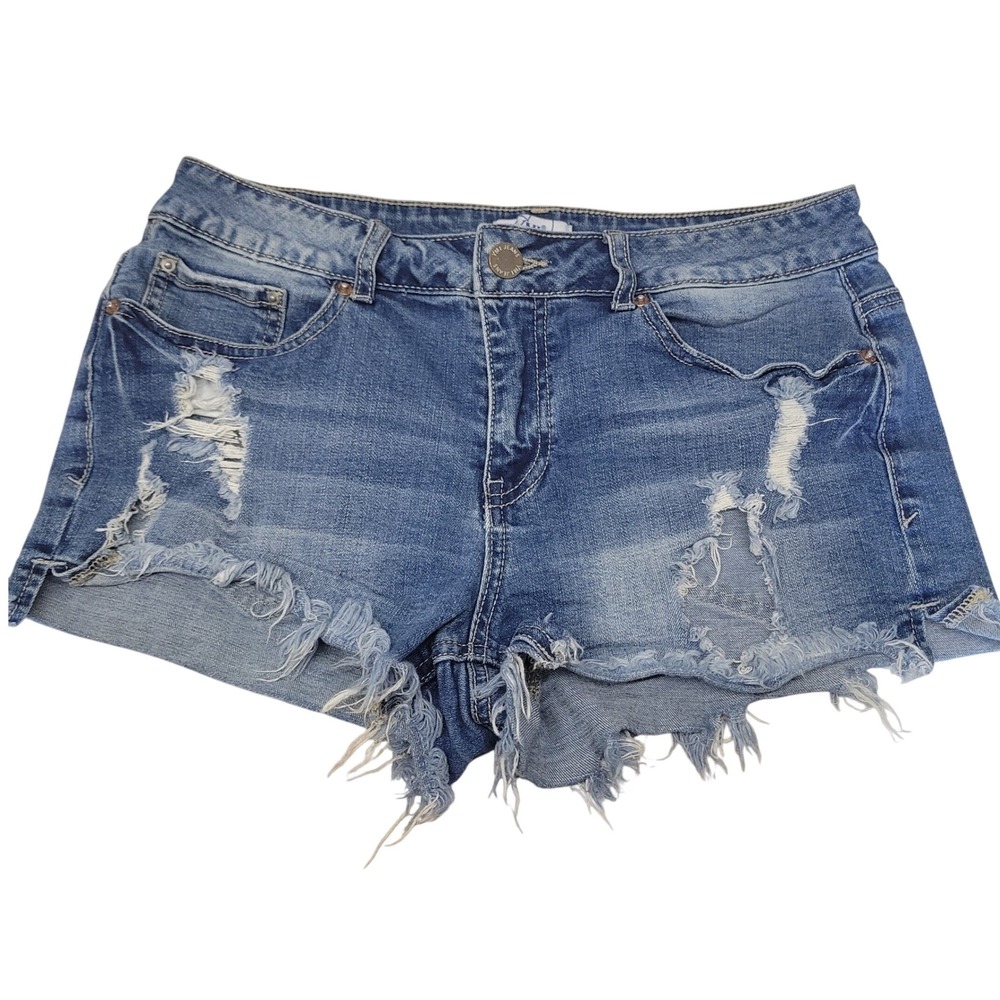 YMI Jeans Womens High Rise Distressed Denim Shorts Medium Wash Blue 
Size 9 C727